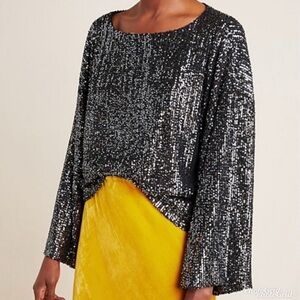 Anthropologie Cupcakes and Cashmere sequin top black silver glitter new XS